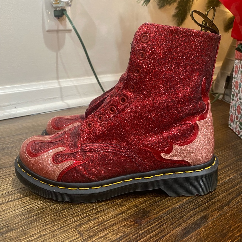 Red & Pink Flames Glitter Doc Martens